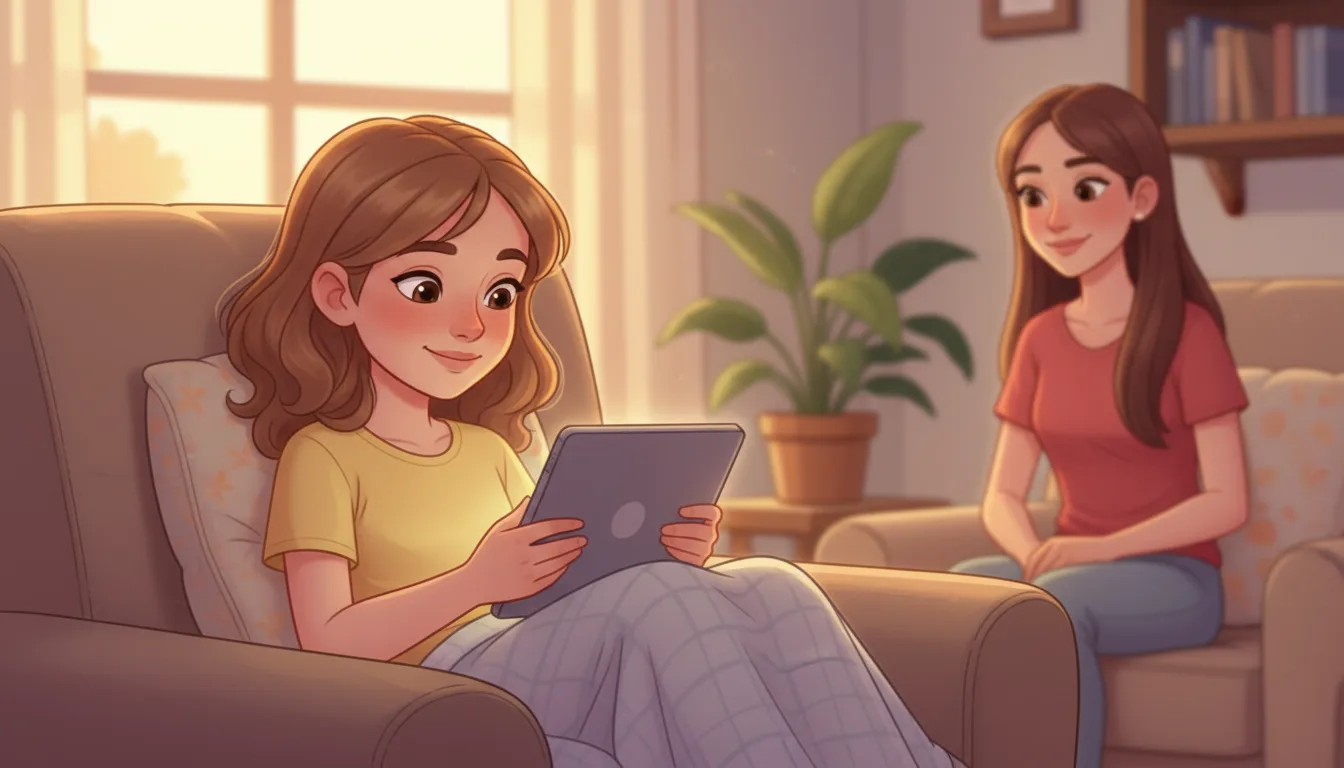 Child reading a Miloria story suited to their age in a calm, serene setting